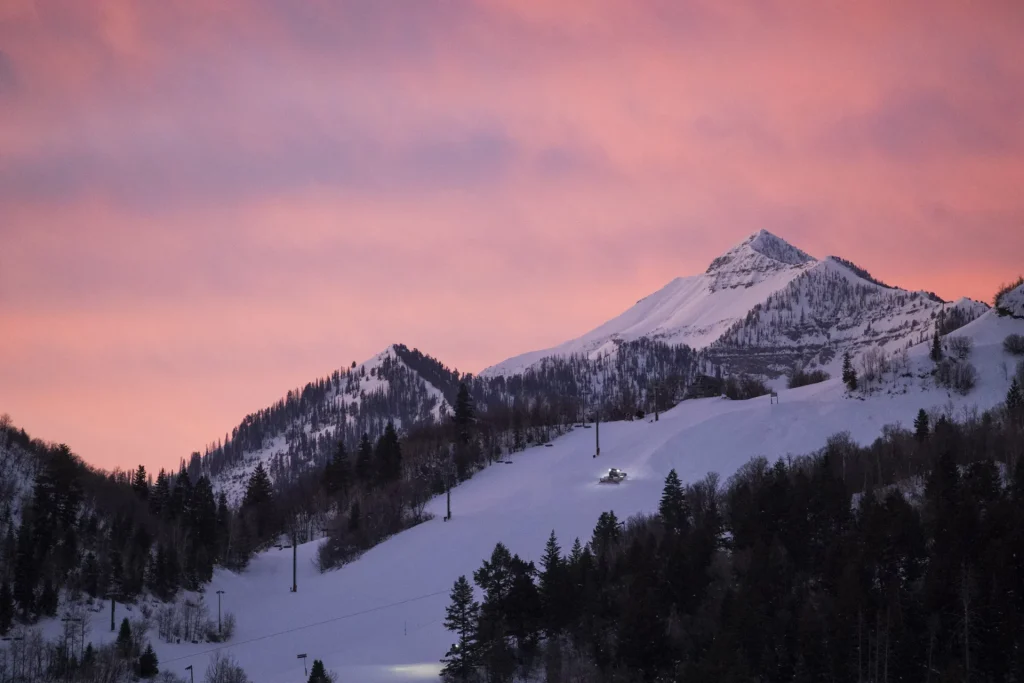 Sunset illumates the sky over Sundance Ski Resort, photo by Adam Clark