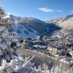 Beaver Creek from high mountain view in the winter with views of the slopes and village