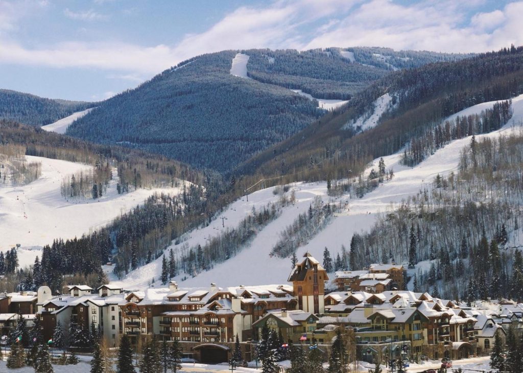 Views of the Vail Village with trails in background from the Sebastian Hotel