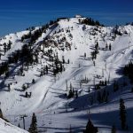 Peaks and snow covered terrain at Palisades Tahoe Ski Resort in California